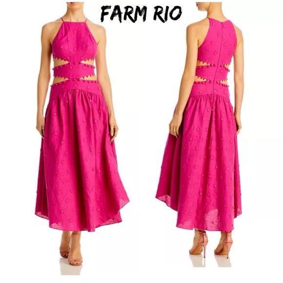 FARM Rio Dresses & Skirts - Farm Rio
3D Flower Sleeveless Cutout Halter Midi Dress Size XL